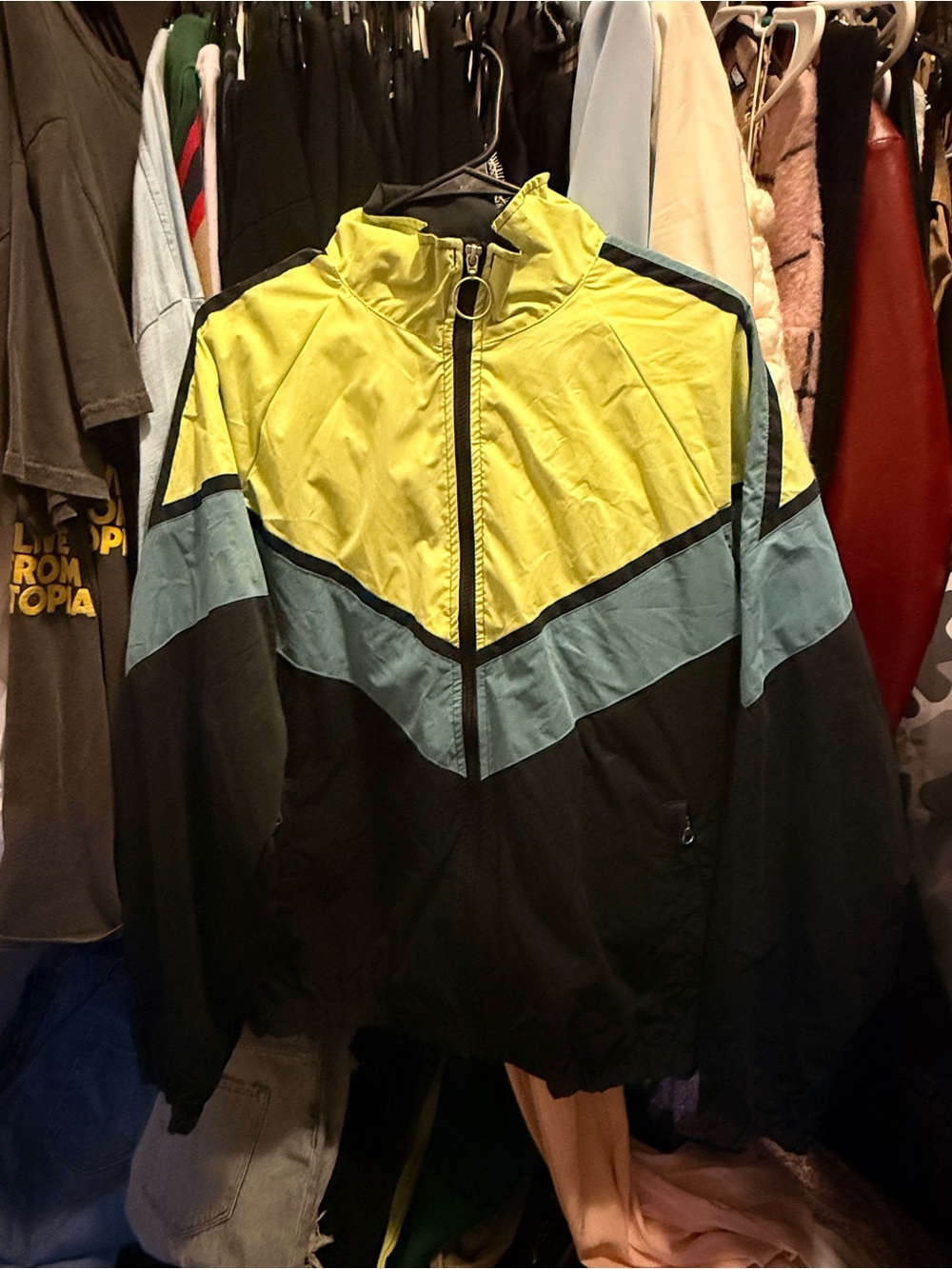 Urban Outfitters Yellow, Light Blue & Black Colorblock Windbreaker